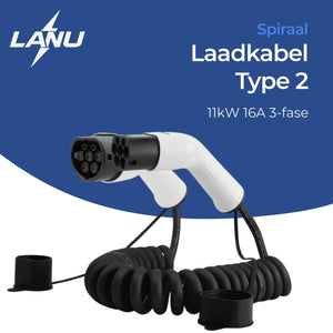 Typ 2 Ladekabel Spirale – 11 kW (16A 3-phasig) – Inkl. Tragetasche
